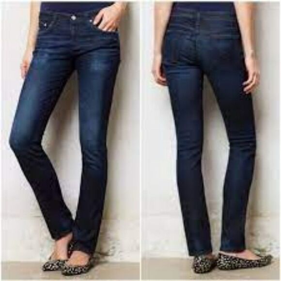 AG ADRIANO GOLDSCHMIED THE STEVIE SLIM STRAIGHT DARK WASH JEANS EUC SIZE 27 - Picture 2 of 10